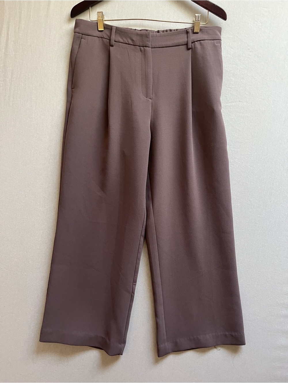DKNY Wide Leg Pleated Crop Pants High Rise Elastic Waist Trousers Size 14